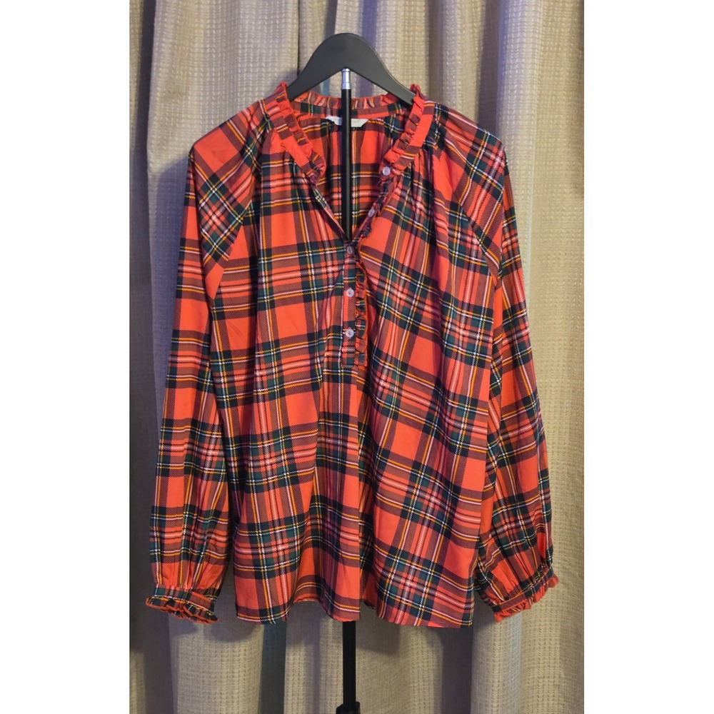 Simply Southern Long Sleeve Plaid Quarter Button Blouse Women's‎ Size Large